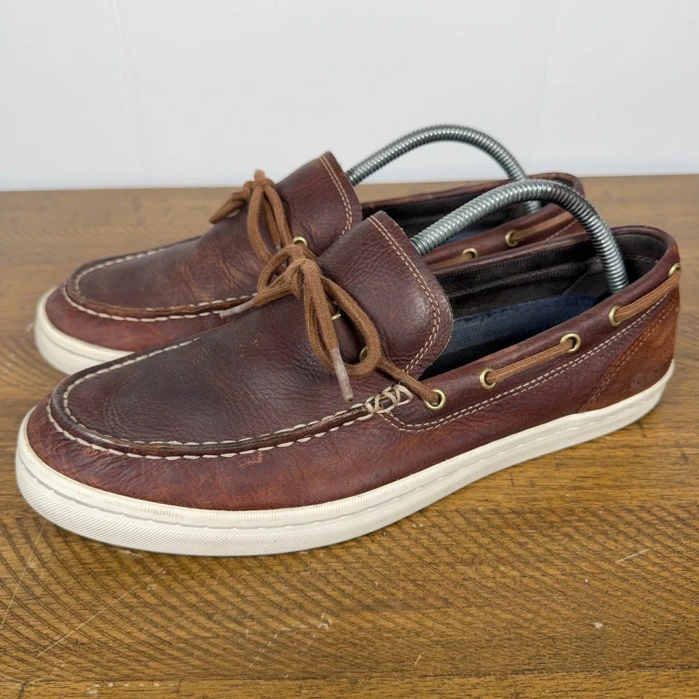 Cole Haan Boat Shoes Mens 9.5M Brown Nantucket Leather‎ Lace Up Casual Loafer